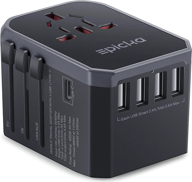 Main image of Universal Travel Adapter One International Wall Charger AC Plug Adaptor with 5.6A Smart Power and 3.0A USB Type-C for USA EU UK AUS ( Grey )
