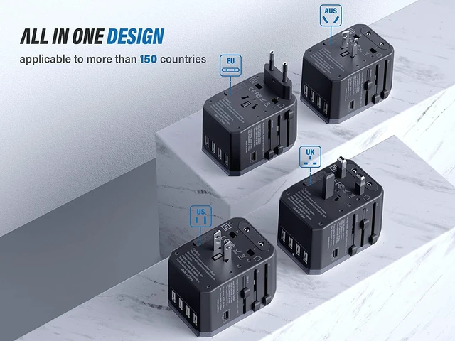 Alt view image 4 of 7 - Universal Travel Adapter One International Wall Charger AC Plug Adaptor with 5.6A Smart Power and 3.0A USB Type-C for USA EU UK AUS ( Grey )