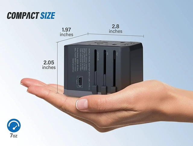 Alt view image 6 of 7 - Universal Travel Adapter One International Wall Charger AC Plug Adaptor with 5.6A Smart Power and 3.0A USB Type-C for USA EU UK AUS ( Grey )