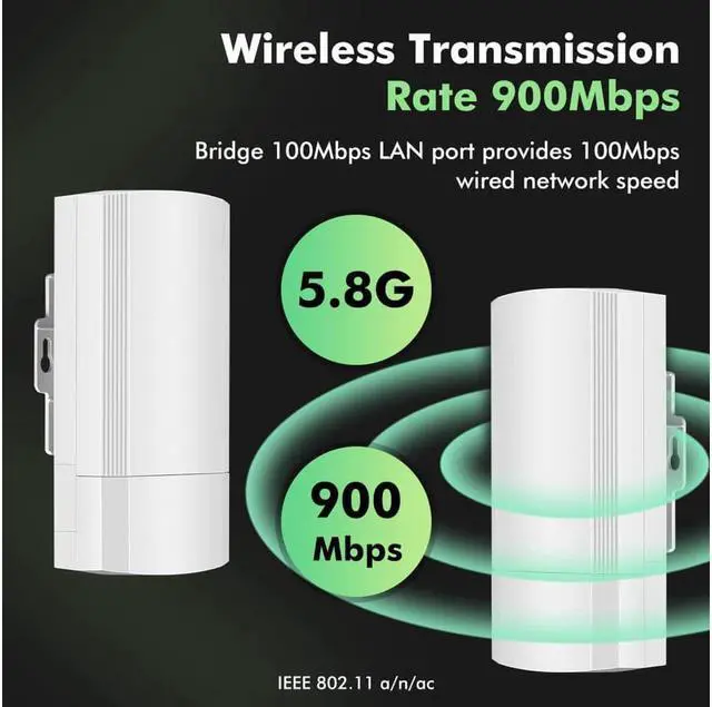 Alt view image 2 of 7 - Point to Point Wireless Bridge,5.8G Dialing Outdoor CPE with 12dBi WiFi Antenna 1.3mi Transmission Distance 802.11 a/n/ac Standard IP65 Waterproof PoE Power,2-Pack (CPE58G)