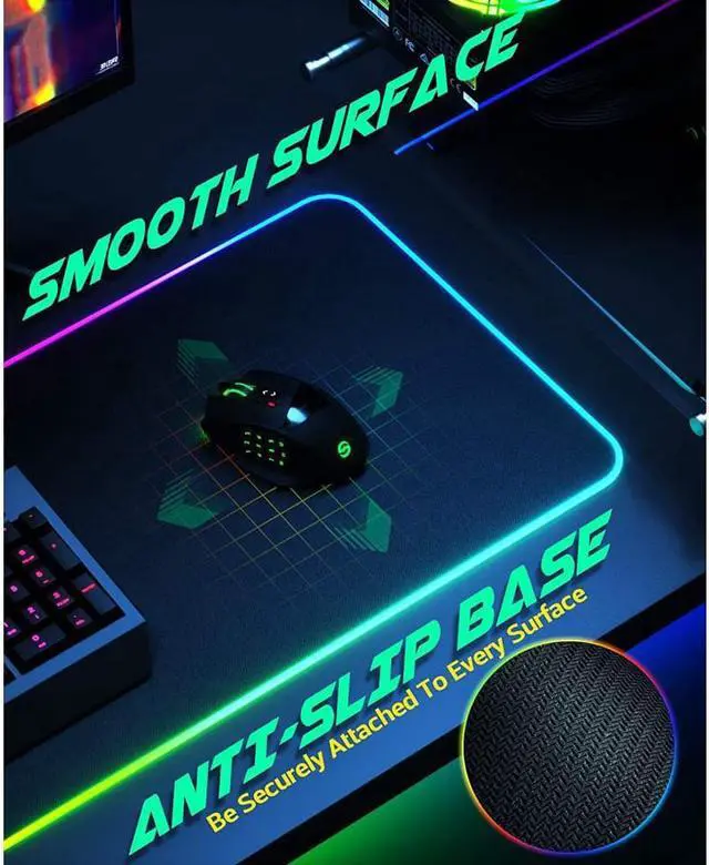 Alt view image 3 of 7 - RGB Gaming Mouse Pad, Large Extended Soft Led Mouse Pad with 14 Lighting Modes 2 Brightness Levels, Computer Keyboard Mousepads Mat 800 x 300mm / 31.5×11.8 inches