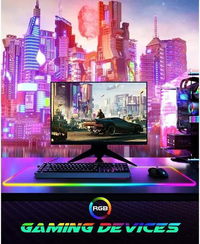Alt view image 4 of 7 - RGB Gaming Mouse Pad, Large Extended Soft Led Mouse Pad with 14 Lighting Modes 2 Brightness Levels, Computer Keyboard Mousepads Mat 800 x 300mm / 31.5×11.8 inches