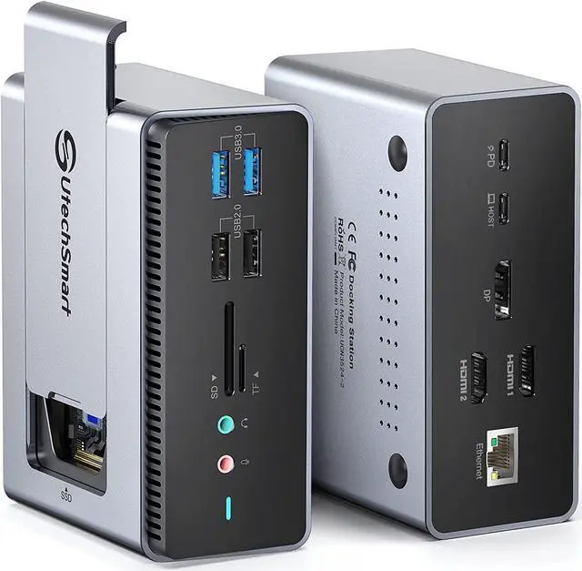 Main image of Docking Station, UtechSmart 15 in 1 Full Quadruple Display USB C Docking Station,Compatible with macOS&Windows,Thunderbolt 3 Dock with SSD Enclosure (2HDMI,DP, PD3.0,SD/TF,RJ45,Audio&Micro,USB Ports)