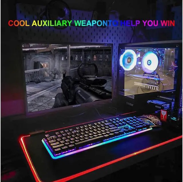 Alt view image 4 of 5 - RGB Gaming Mouse Pad, Soft Oversized Glowing Extended LED Mousepad, Touch Control, Anti-Slip Rubber Base Computer Keyboard Mouse Mat, 31.5 x 11.8 Inch