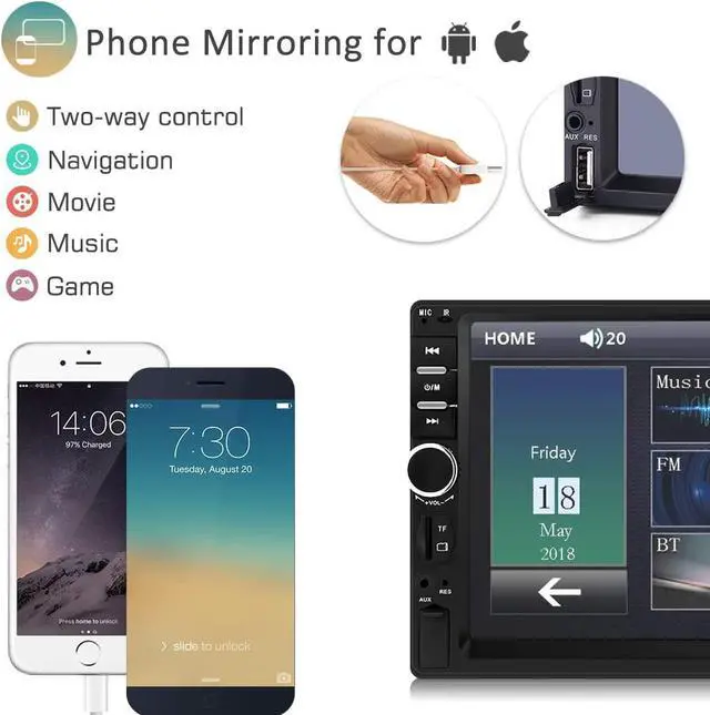Alt view image 2 of 5 - Double Din Car Stereo in Dash, FM Receiver with Remote, Car MP5 Media Player with 7inch Digital Resistive Touch Screen,Bluetooth Car Audio Mirror Link Monitor for Android