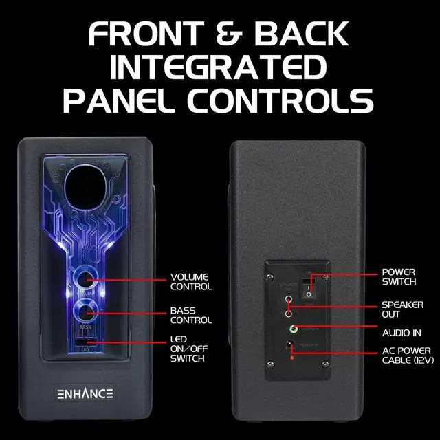 Alt view image 4 of 7 - SB 2.1 Computer Speakers with Subwoofer - Red LED Gaming Speakers, High Excursion Sound System, AC Powered & 3.5mm, Volume and Bass Control, Compatible with Gaming PC, Desktop, Laptop Blue/Black