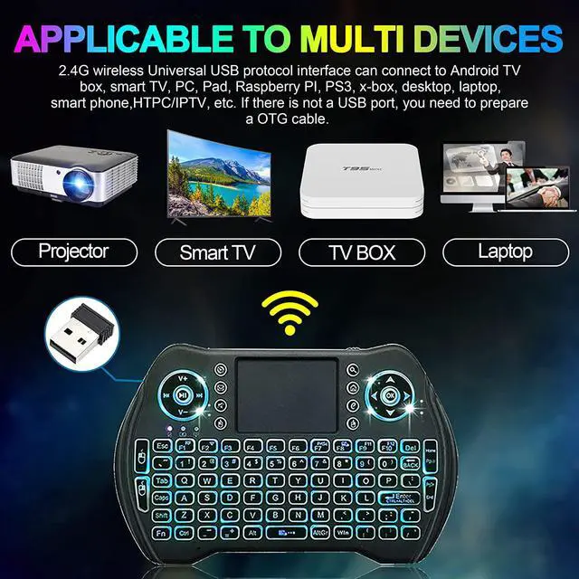 Alt view image 4 of 7 - Backlit Mini Wireless Keyboard With Touchpad Mouse Combo and Multimedia Keys for Android TV Box HTPC PS3 Smart Phone Tablet Mac Linux Windows OS,New Model Mini Keyboard Touchpad Mouse
