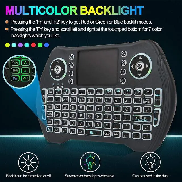 Alt view image 3 of 7 - Backlit Mini Wireless Keyboard With Touchpad Mouse Combo and Multimedia Keys for Android TV Box HTPC PS3 Smart Phone Tablet Mac Linux Windows OS,New Model Mini Keyboard Touchpad Mouse