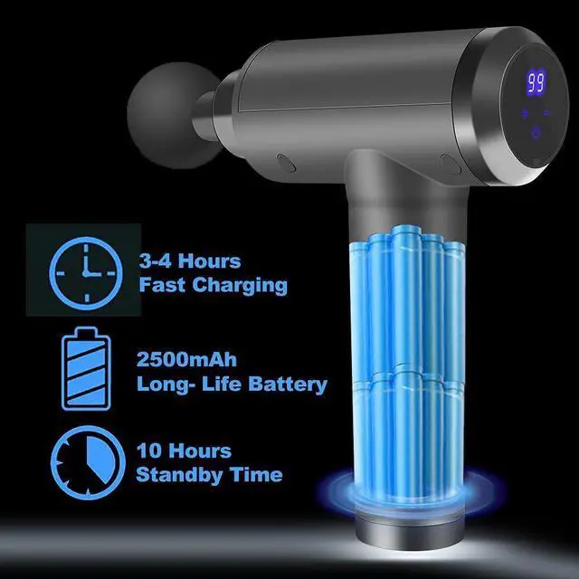 Alt view image 5 of 7 - Massage Gun Deep Tissue, Muscle Percussion Back Neck Head Handheld Hammer Massager for Athletes, 30 Speed Level, LED Touch Screen, Long Battery Life with 10 Heads