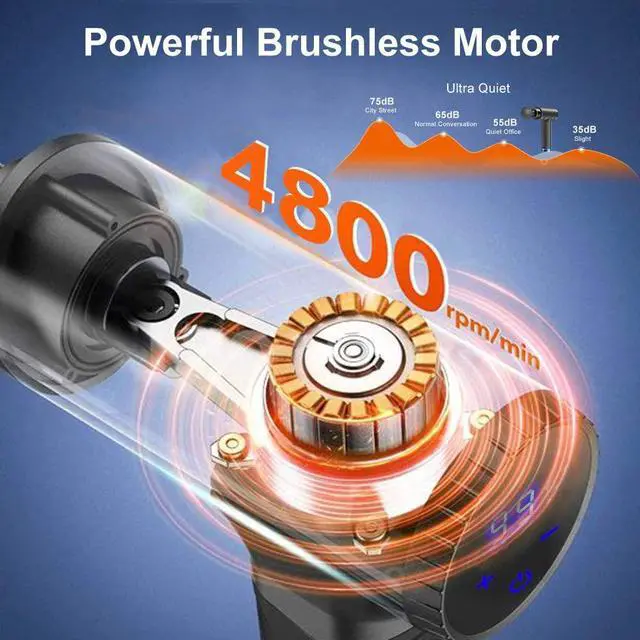 Alt view image 6 of 7 - Massage Gun Deep Tissue, Muscle Percussion Back Neck Head Handheld Hammer Massager for Athletes, 30 Speed Level, LED Touch Screen, Long Battery Life with 10 Heads