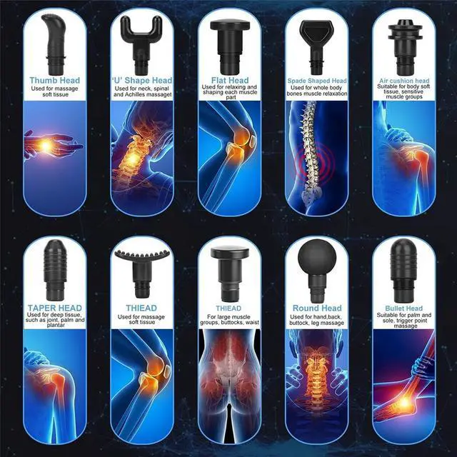 Alt view image 5 of 7 - Muscle Massage Gun, Quiet Deep Tissue Percussion Back Neck Head Hammer Massager for Athletes, 30 Speed Level, LED Touch Screen with 10 Heads