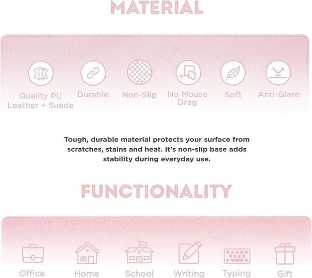 Alt view image 2 of 7 - Leather Desk Pad Protector,Mouse Pad,Office Desk Mat, Non-Slip PU Leather Desk Blotter,Laptop Desk Pad,Waterproof Desk Writing Pad for Office and Home (31.5" x 15.7", Fairy Pink)