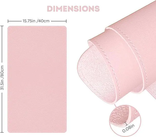 Alt view image 6 of 7 - Leather Desk Pad Protector,Mouse Pad,Office Desk Mat, Non-Slip PU Leather Desk Blotter,Laptop Desk Pad,Waterproof Desk Writing Pad for Office and Home (31.5" x 15.7", Fairy Pink)