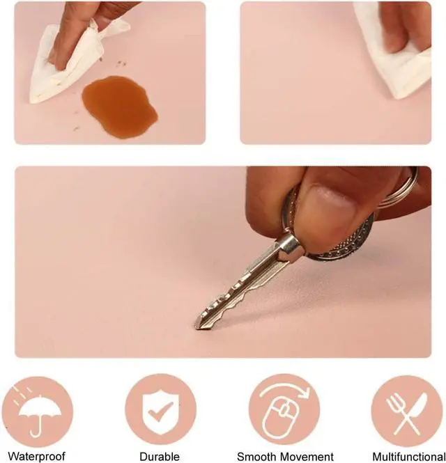 Alt view image 5 of 7 - Dual Sided PU Leather Desk Pad, Mouse Pad, Office Desk Mat, Non-Slip Laptop Desk Pad, Waterproof Desk Writing Pad for Office and Home (31.5" x 15.7", Pink+Silver)