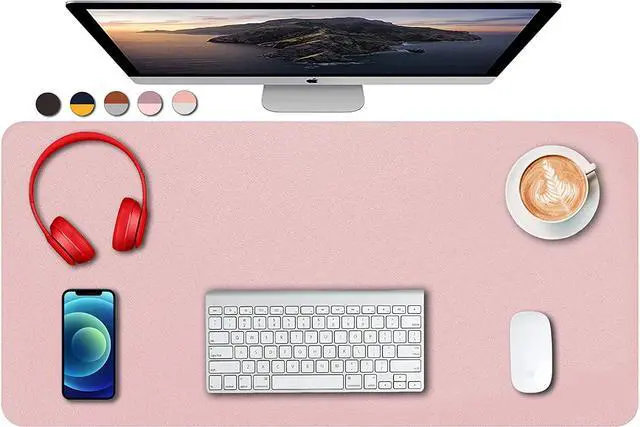 Main image of Dual Sided PU Leather Desk Pad, Mouse Pad, Office Desk Mat, Non-Slip Laptop Desk Pad, Waterproof Desk Writing Pad for Office and Home (31.5" x 15.7", Pink+Silver)