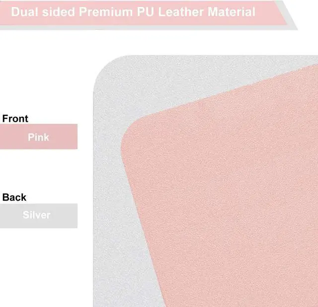 Alt view image 3 of 7 - Dual Sided PU Leather Desk Pad, Mouse Pad, Office Desk Mat, Non-Slip Laptop Desk Pad, Waterproof Desk Writing Pad for Office and Home (31.5" x 15.7", Pink+Silver)