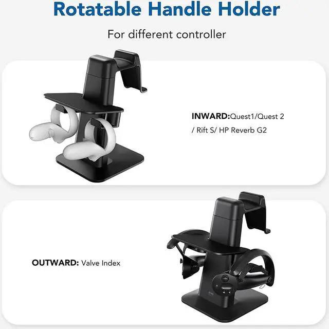 Alt view image 5 of 7 - VR Stand Accessories Compatible with Quest 2/Rift S/Valve Index/HP Reverb G2/Quest/PSVR 2/ Pico 4 VR Headset and Touch Controllers Black