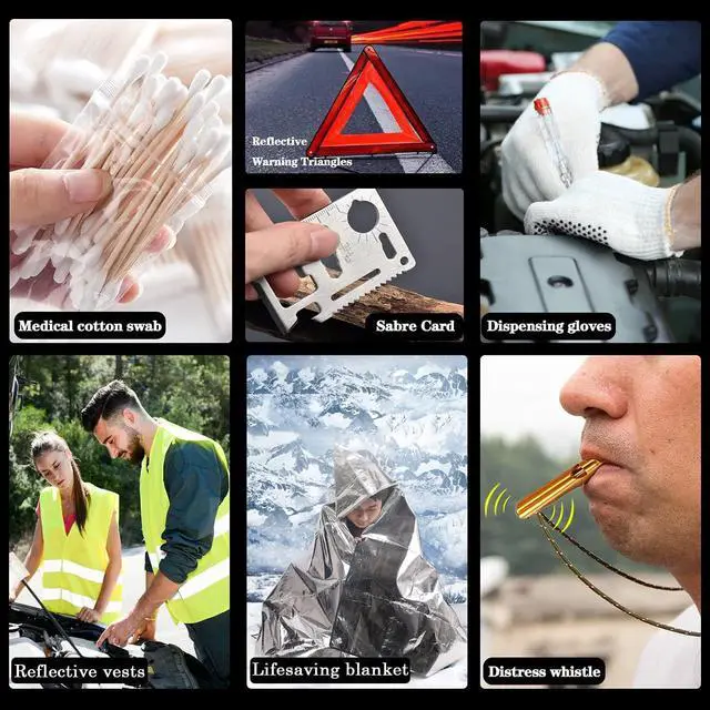 Alt view image 6 of 6 - Roadside Assistance Emergency Kit - Multipurpose Emergency Pack Car Premium Road Kit Essentials Jumper Cables Set (8 Foot) Automotive Roadside Assistance 142 Pieces Winter Car Kit