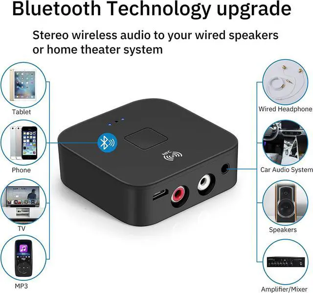 Alt view image 2 of 7 - 5.0 Bluetooth Audio Receiver Adapter,NFC Wireless Bluetooth Extender,3.5mm AUX or RCA Input Speaker,Amplifier,Car Audio,Headphone,Home Stereo Theater System,Stereo Audio Component Receivers