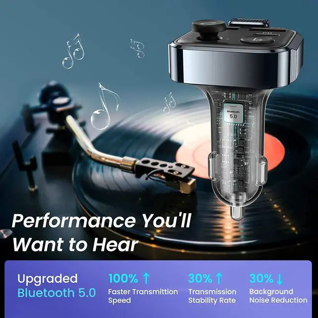 Alt view image 4 of 7 - 2023 Upgraded Bluetooth FM Transmitter for Car Adapter, Stronger Microphone & Bass Sound Bluetooth Radio Transmitter Car Adapter, Support 42W PD+QC3.0, 7 Colors LED Backlit, Wireless Call