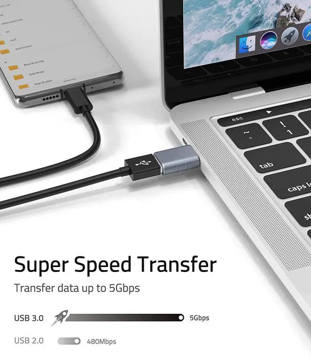 Alt view image 6 of 7 - USB C to USB Adapter Pack of 2 USB C Male to USB3 Female Adapter Compatible with MacBook Pro 2021 iMac iPad Mini 6/Pro MacBook Air 2022 and Other Type C or Thunderbolt 4/3 Devices Space Blue