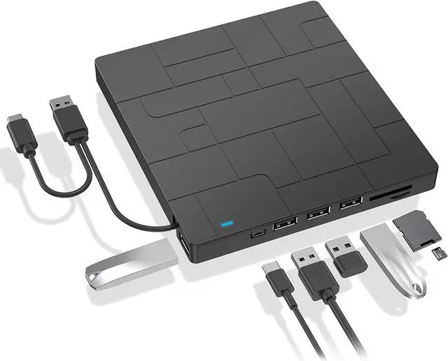 Main image of External CD/DVD Drive, USB 3.0 Type-C DVD Player CD Burner ROM +/-RW Optical Reader Writer, Disk Drive with 4 USB Ports and 2 SD Card Slots for Laptop Windows/Vista/7/8/10, Mac OS and Linux (Black)