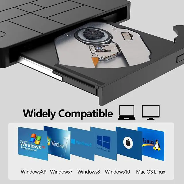 Alt view image 6 of 7 - External CD/DVD Drive, USB 3.0 Type-C DVD Player CD Burner ROM +/-RW Optical Reader Writer, Disk Drive with 4 USB Ports and 2 SD Card Slots for Laptop Windows/Vista/7/8/10, Mac OS and Linux (Black)