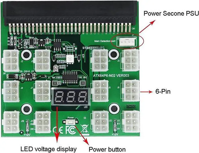 Alt view image 5 of 7 - Ethereum ETH ZEC Mining Power Supply 12V GPU/PSU Breakout Board + 12pcs 16AWG PCI-E 6Pin to 6+2Pin Cables 27.5Inch Length(70CM, with 5 Nylon Cable Ties)