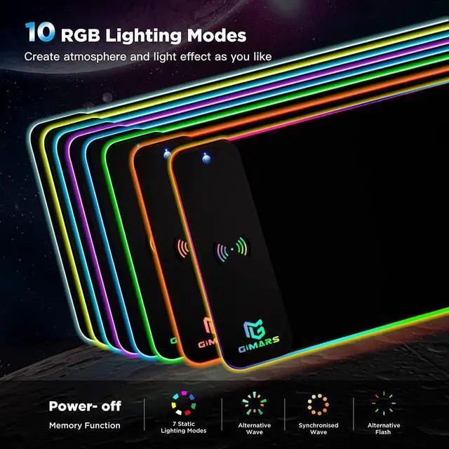 Alt view image 5 of 7 - RGB Mouse Pad with Wireless Charging, Extened Large Gaming Mouse Pad with 10W Fast Charging, 10 Colors LED Light , Premium Smooth Surface, Non Slip Mouse Mat for Gaming ,Desks, PC,Office