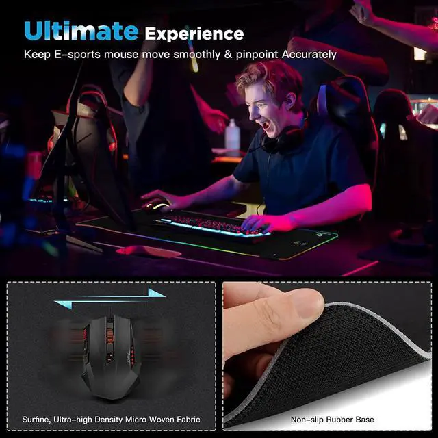 Alt view image 4 of 7 - RGB Mouse Pad with Wireless Charging, Extened Large Gaming Mouse Pad with 10W Fast Charging, 10 Colors LED Light , Premium Smooth Surface, Non Slip Mouse Mat for Gaming ,Desks, PC,Office