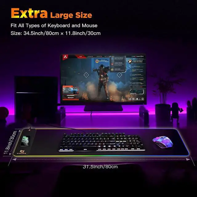 Alt view image 7 of 7 - RGB Mouse Pad with Wireless Charging, Extened Large Gaming Mouse Pad with 10W Fast Charging, 10 Colors LED Light , Premium Smooth Surface, Non Slip Mouse Mat for Gaming ,Desks, PC,Office