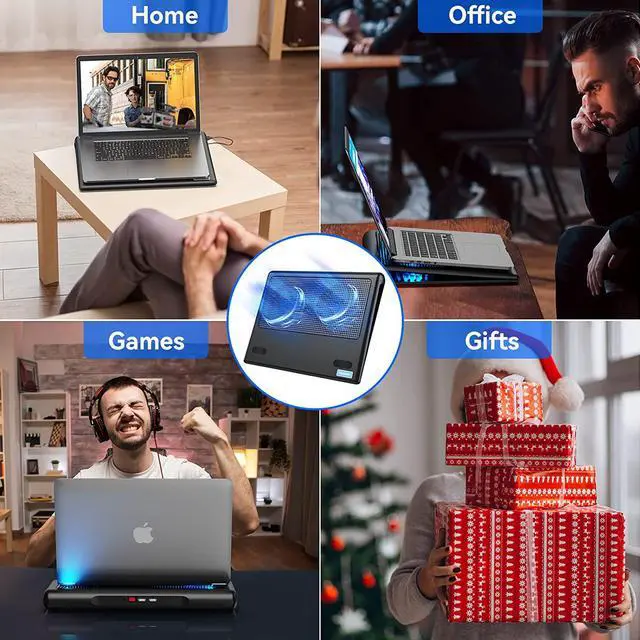 Alt view image 7 of 7 - Laptop Cooling Pad, Portable Ultra-Slim Quiet Laptop Notebook Cooler Cooling Pad Stand with 2 USB Powered Fans, Fits 12-16 Inches (Blue)