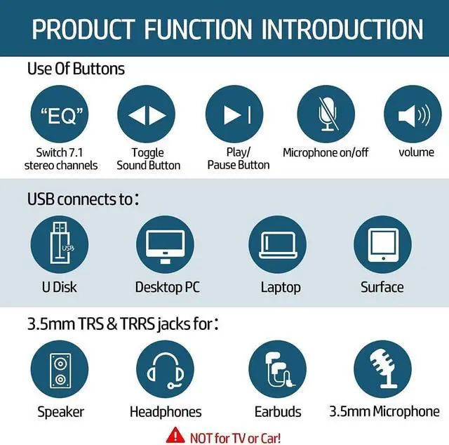 Alt view image 6 of 7 - T10 External Sound Card, USB Audio Adapter for PC Windows, Mac, Linux, Laptops, Desktops, Stereo Sound Card with 3.5mm Interface & USB Interface, Volume Control, Plug & Play (6-in-1, Black)