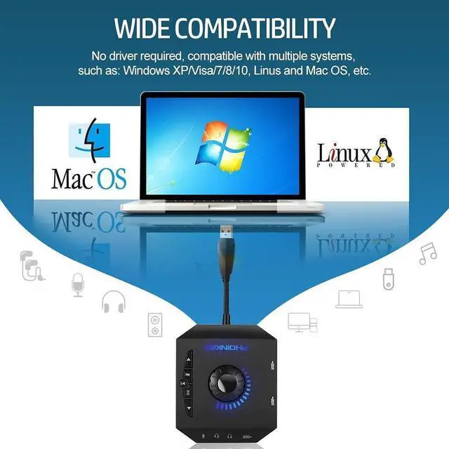 Alt view image 4 of 7 - T10 External Sound Card, USB Audio Adapter for PC Windows, Mac, Linux, Laptops, Desktops, Stereo Sound Card with 3.5mm Interface & USB Interface, Volume Control, Plug & Play (6-in-1, Black)