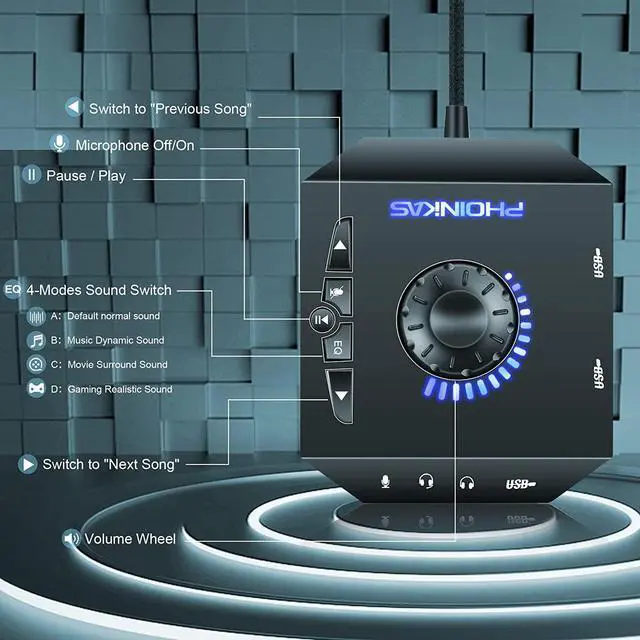 Alt view image 5 of 7 - T10 External Sound Card, USB Audio Adapter for PC Windows, Mac, Linux, Laptops, Desktops, Stereo Sound Card with 3.5mm Interface & USB Interface, Volume Control, Plug & Play (6-in-1, Black)