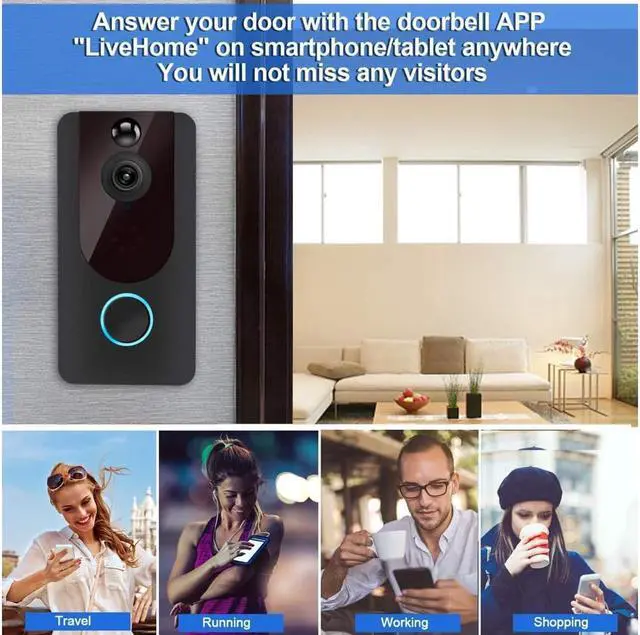 Alt view image 6 of 7 - Video Doorbell Wireless WiFi, BlumWay Smart Doorbell Camera with 1080P HD, Two-Way Talk, Motion Detector, Night Vision, Free Cloud Storage, Rechargeable Waterproof for Home Outdoor