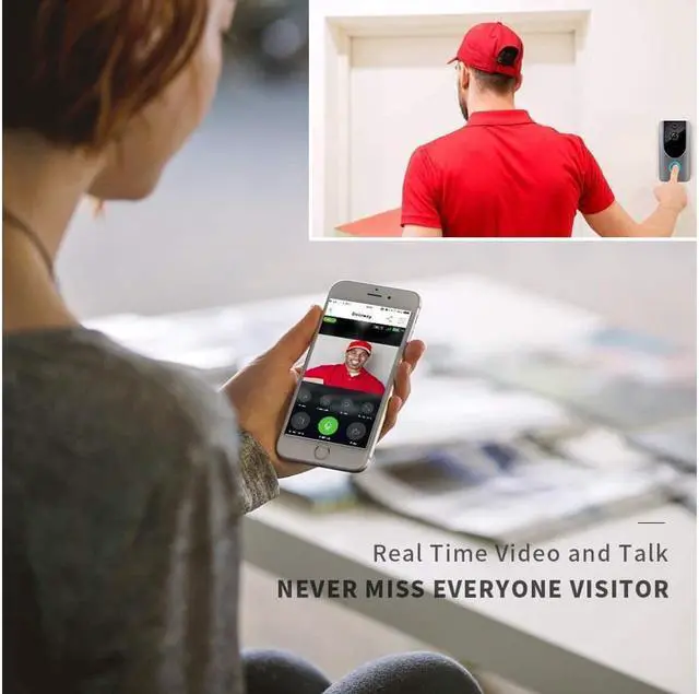 Alt view image 2 of 6 - Smart Wireless Video Doorbell Camera WiFi with Motion Detector, Doorbell Security Camera, 2.4GHz WiFi, Free Cloud Storage, Night Vision, Two-Way Audio, Real-time Video, for iOS & Android
