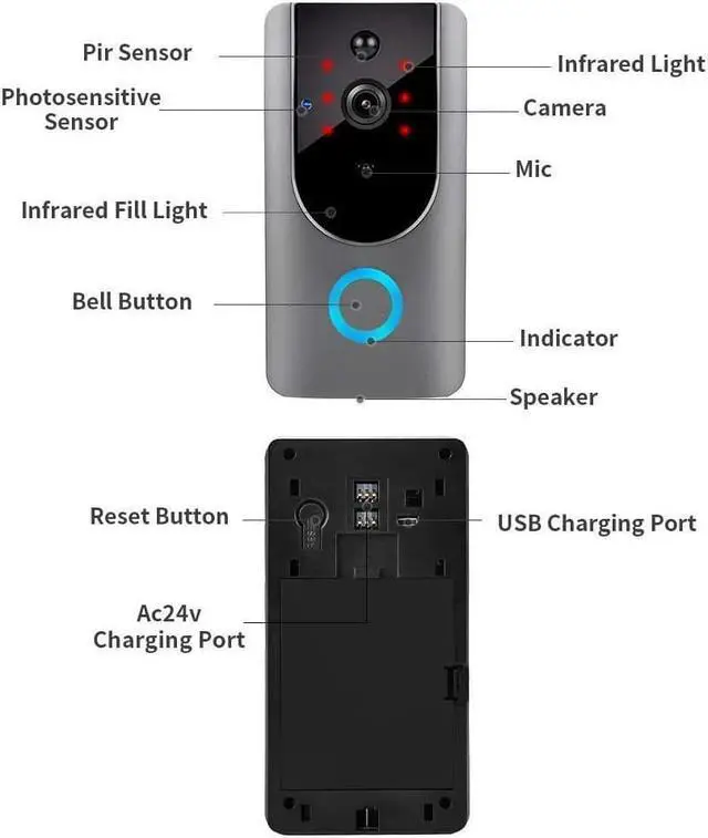 Alt view image 6 of 6 - Smart Wireless Video Doorbell Camera WiFi with Motion Detector, Doorbell Security Camera, 2.4GHz WiFi, Free Cloud Storage, Night Vision, Two-Way Audio, Real-time Video, for iOS & Android