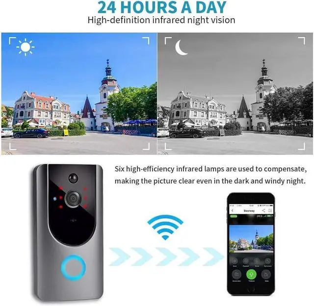 Alt view image 5 of 6 - Smart Wireless Video Doorbell Camera WiFi with Motion Detector, Doorbell Security Camera, 2.4GHz WiFi, Free Cloud Storage, Night Vision, Two-Way Audio, Real-time Video, for iOS & Android