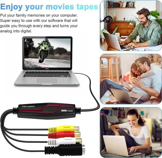 Alt view image 6 of 7 - USB 2.0 Video Capture Card Device Converter, Easy to Use Capture, Edit and Save Analog Video to Digital Files for Your Mac OS X or Windows 7 8 10 PC, One Touch VHS VCR TV to DVD
