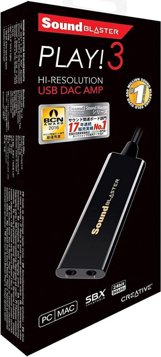 Alt view image 6 of 7 - Labs Sound Blaster Play! 3 External USB Sound Adapter for Windows and Mac. Plug and Play (No Drivers Required). Upgrade to 24-Bit 96Khz Playback