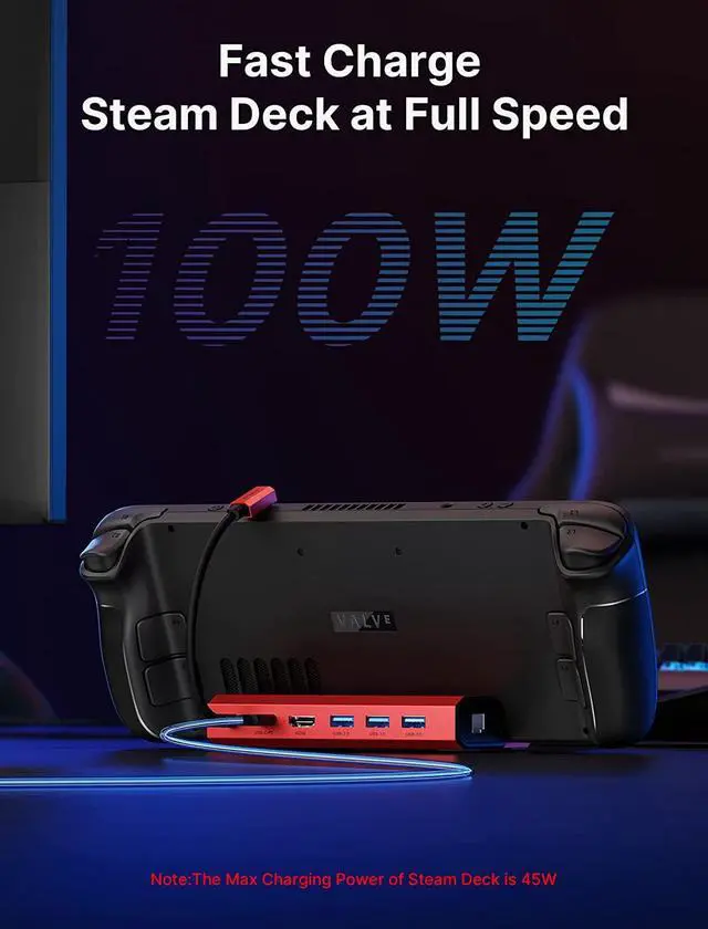 Alt view image 6 of 7 - Docking Station Compatible with Steam Deck, 6-in-1 Steam Deck Dock with HDMI 2.0 4K@60Hz, Gigabit Ethernet, 3 USB-A 3.0 and Full Speed Charging USB-C Port Compatible with Valve Steam Deck Red