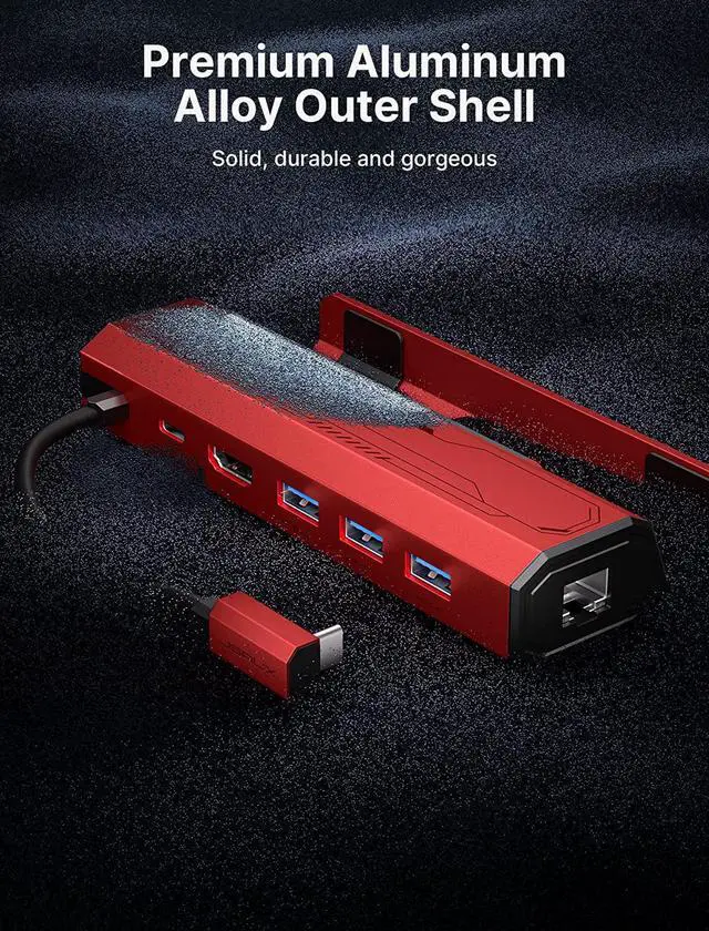 Alt view image 7 of 7 - Docking Station Compatible with Steam Deck, 6-in-1 Steam Deck Dock with HDMI 2.0 4K@60Hz, Gigabit Ethernet, 3 USB-A 3.0 and Full Speed Charging USB-C Port Compatible with Valve Steam Deck Red