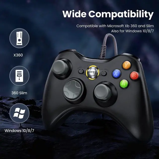 Alt view image 4 of 7 - PC Controller, Wired Controller Compatible with Microsoft Xbox 360 & Slim/PC Windows 10/8/7, with Upgraded Joystick, Double Shock | Enhanced