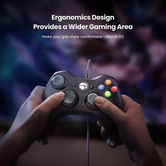 Alt view image 6 of 7 - PC Controller, Wired Controller Compatible with Microsoft Xbox 360 & Slim/PC Windows 10/8/7, with Upgraded Joystick, Double Shock | Enhanced