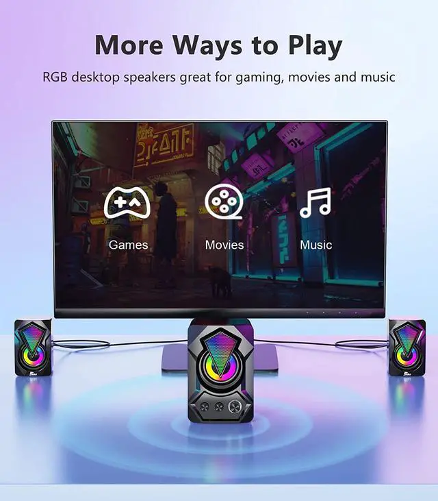Alt view image 2 of 7 - Computer Speakers with Subwoofer, 2.1 Multimedia Speakers System, USB-Powered Stereo Desktop Speakers with Dynamic RGB LED Light, 3.5mm Audio Input Great for PC, Laptop, Game Console