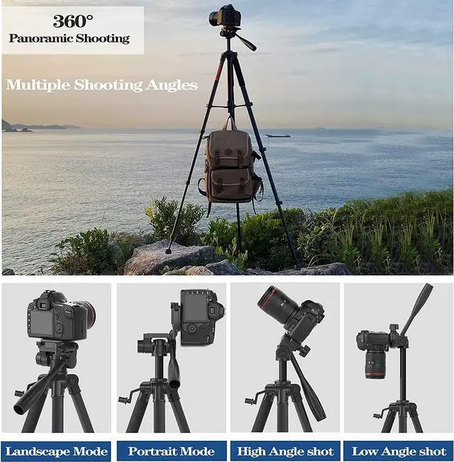 Alt view image 3 of 7 - 74.8" Camera Tripod for Canon Nikon Cell Phone Tall Tripod Travel Bag Phone Tablet Holder Compatible with DSLR Cameras, Cell Phones, Projector, Binocular, Spotting Scopes