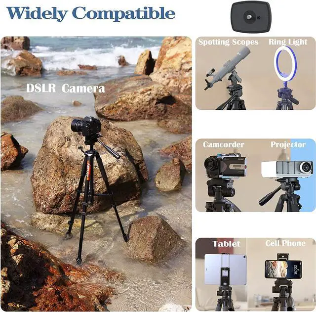 Alt view image 4 of 7 - 74.8" Camera Tripod for Canon Nikon Cell Phone Tall Tripod Travel Bag Phone Tablet Holder Compatible with DSLR Cameras, Cell Phones, Projector, Binocular, Spotting Scopes