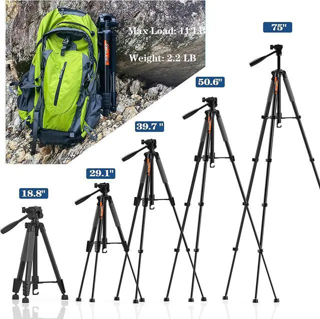Alt view image 7 of 7 - 74.8" Camera Tripod for Canon Nikon Cell Phone Tall Tripod Travel Bag Phone Tablet Holder Compatible with DSLR Cameras, Cell Phones, Projector, Binocular, Spotting Scopes