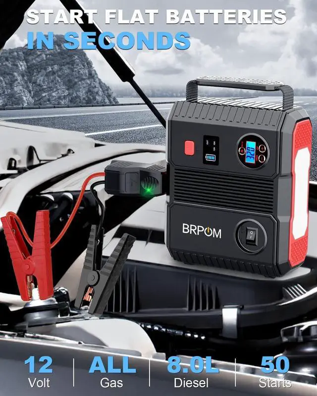 Alt view image 2 of 7 - BRPOM Car Jump Starter with Air Compressor, 150PSI 4000A Peak 24000mah (Up to All Gas or 8.0L Diesel Engine, 50 Times) Portable Jump Starter 12V Auto Battery Jump Pack QC 3.0 with 160W DC Out